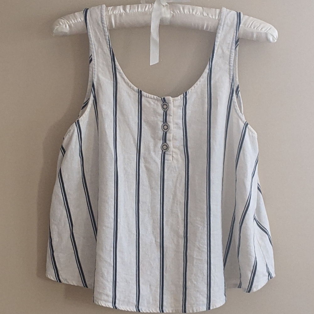 Navy Striped Linen Cropped Top by J.O.A.